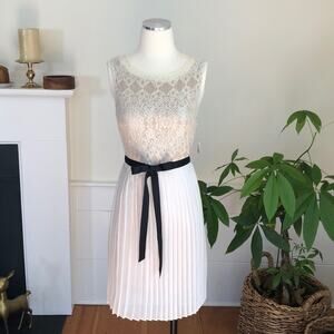 Forever21 taupe Lace and Pleats Dress- S